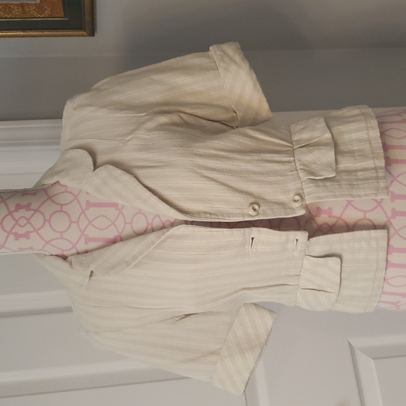 Lux 100% cotton cream, light hunter green short sleeve Blazer jacket size Medium - Picture 4 of 8